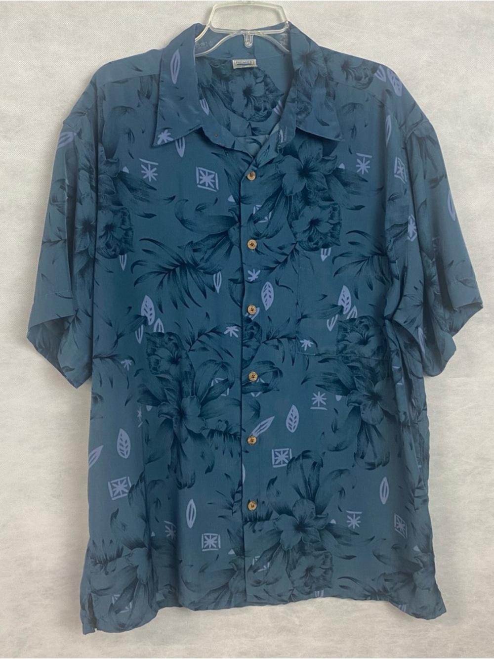 Vtg Premier International Hawaiian Shirt Mens XL Blue Short Sleeve Casual